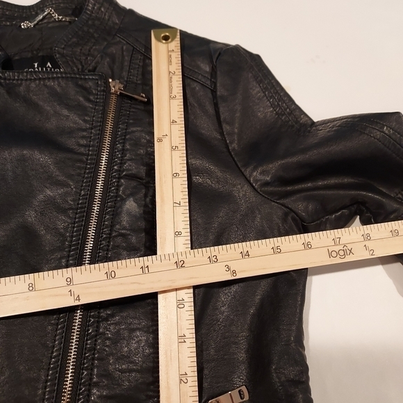 LA Collection black vegan leather motor trendy jacket sz XS - Picture 6 of 12